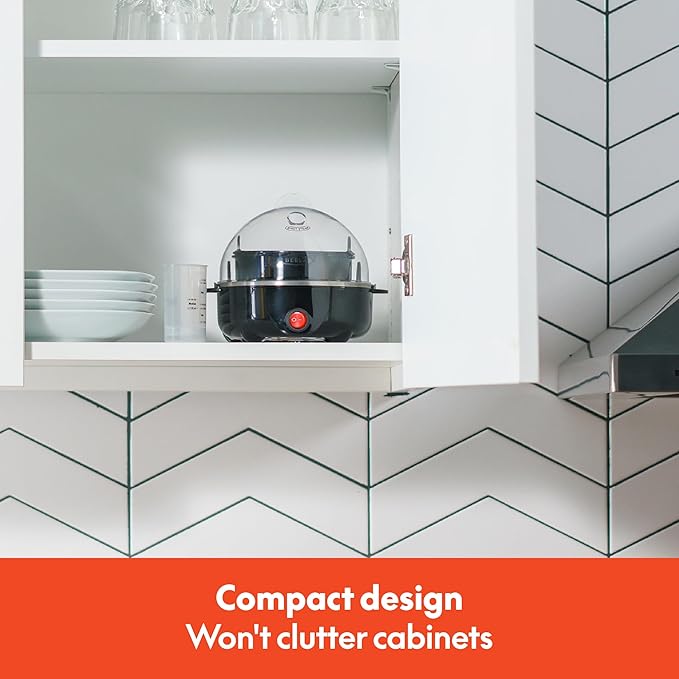 BELLA Egg Cooker, Rapid Boiler & Poacher, Meal Prep Essential, Family Sized Meals: Make Up To 7 Large Boiled Eggs, Dishwasher Safe Lid with Cool-Touch Handles, Poaching Tray Included, Black