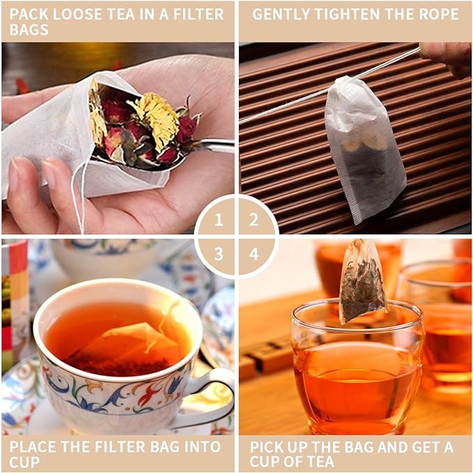 400 Pack Disposable Drawstring Tea Filter Bags Safe & Natural Unbleached Paper Tea Infuser Drawstring Empty Bag for Loose Leaf Tea (5 x 7cm, Natual Color)
