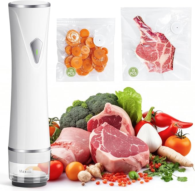 Handheld Vacuum Sealer for Wet and Dry Food, Compact Portable Food Sealer with Strong Suction, Meal Prep and Sous Vide, 5X Preservation & Fresh, White