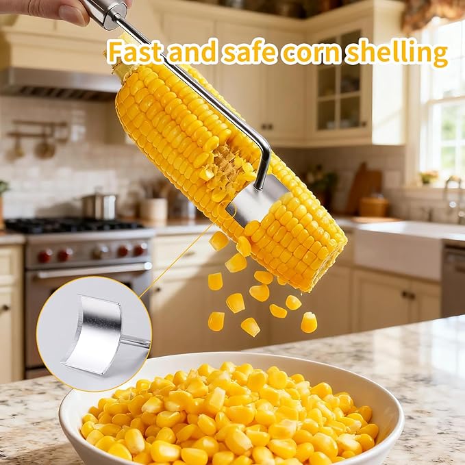 Corn Peeler and Stripper Tool, 4 Pack, Corn Peeler for Corn on The Cob, 2025 New Long Handle Stainless Steel Corn Stripper Tool, Quick Corn Cob Stripper for Home Kitchen, Restaurant & Outdoor Dining