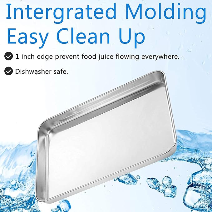 Baking Sheet Set of 5, Stainless Steel 5 Piece Cookie Sheet, Toaster Oven Baking Pan Set, Rectangle Size 16 x 12 x 1 inch, Healthy, Mirror Finish, Rust Free, Dishwasher Safe