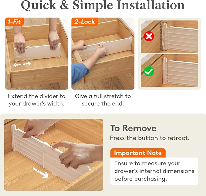 Lifewit 5" Tall 9 Pack Drawer Dividers, 30-47cm/11.5-18.5" Expandable Drawer Divider for Clothes, Adjustable Dresser Drawer Organizers, Drawers Separators for Dresser/Bathroom/Closet/Kitchen White
