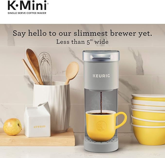 Keurig K-Mini Single Serve Coffee Maker, Studio Gray, 6 to 12 oz. Brew Sizes & K-Supreme Single Serve K-Cup Pod Coffee Maker, MultiStream Technology, White