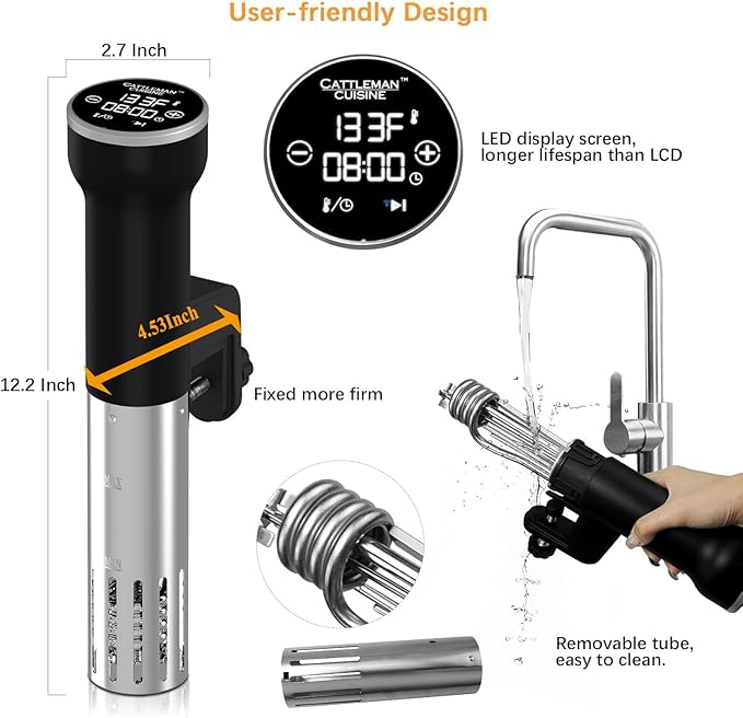 CATTLEMAN Sous Vide Machine Wi-Fi, 1000W, IPX7 Waterproof, Sous Vide Cooker, Immersion Circulator, Suvee Cooker Kit with 30 Vacuum Bags, Vacuum Pump, Cookbook, Accurate Temperature&Timer