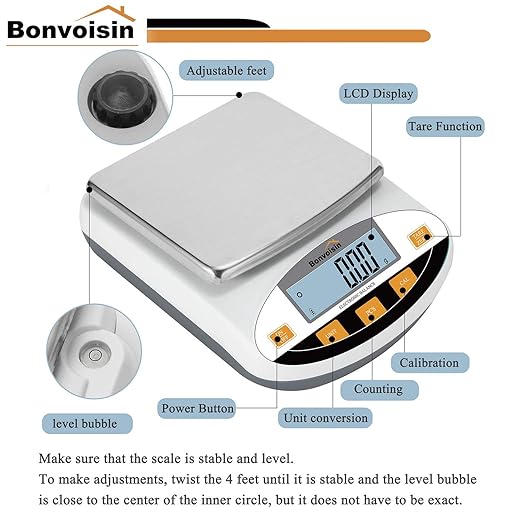 Bonvoisin Lab Scale 500gx0.01g Digital Precision Analytical Balance - High Precision Electronic Balance for Jewelry, Kitchen, Scientific, and Laboratory Use