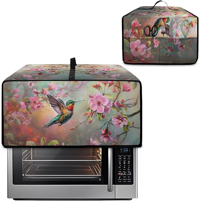 Air Fryer Toaster Oven Dust Cover Protective Microwave Oven Cover Small Appliance Protector Decorations Kitchen Accessories, M, Hummingbird Pink Flower