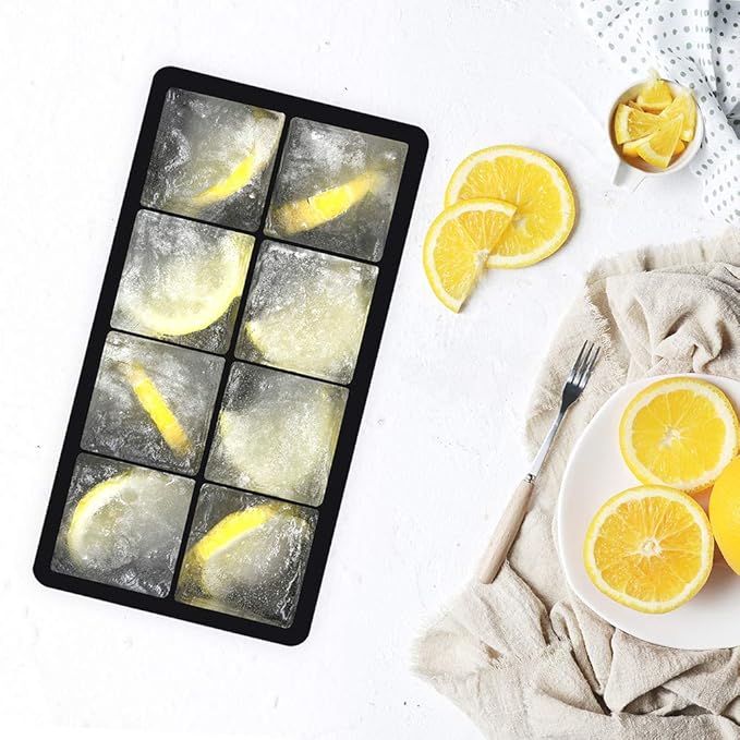 Bangp Large Ice Cube Trays Set(4 Large Silicone Ice Trays,2 Lids,Ice Bin&Tongs),Large Ice Tray Molds for Making 32 Giant Ice Cubes for Whiskey
