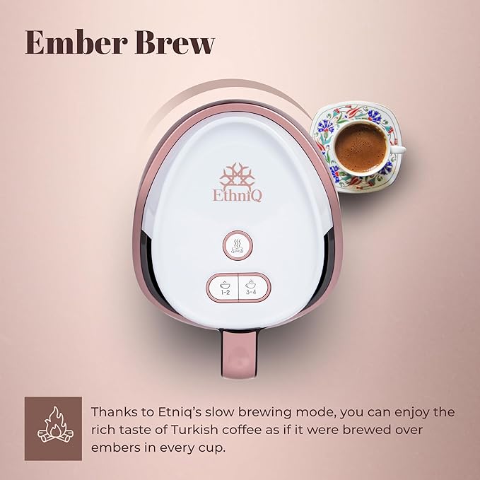 ETHNIQ Turkish Coffee Maker - 100% BPA Free, 120V, 1 to 4 Cup Brewing Capacity with Cook Sense Technology for Delicious Cup of Turkish & Greek Coffee, Turkish Coffee Pot (White)