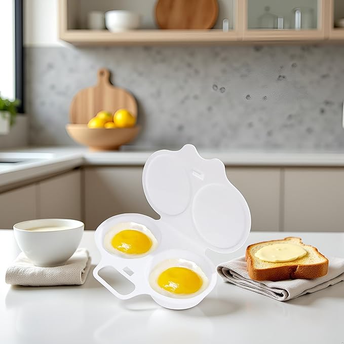 1Pc White Egg Poacher, Microwave Egg Boiler Poacher, 2 Cavity Nonstick Poached Egg Maker With Lid, Egg Poacher Microwave Egg Cooker, Double Drain Poached Egg Cups Cookware（13 * 5cm）