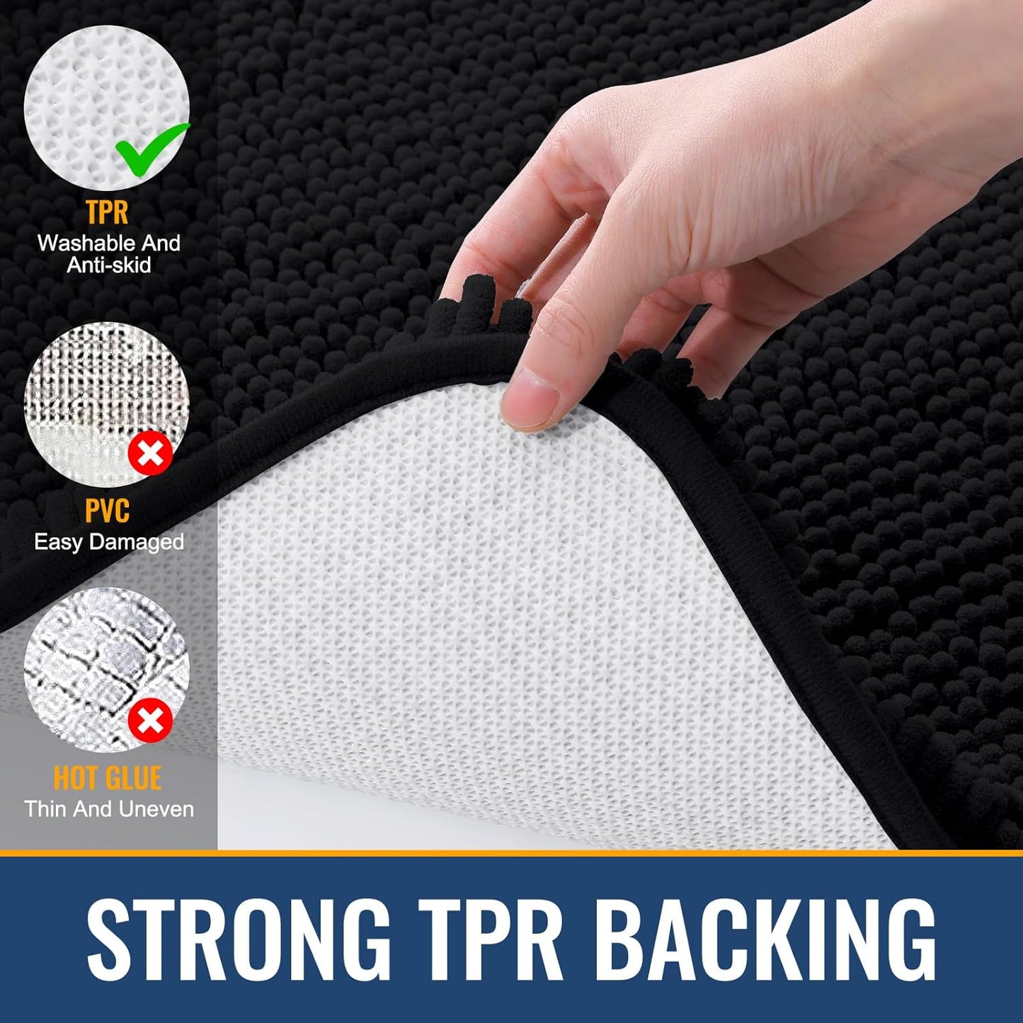 Arotive Bathroom Rugs 70x24, Extra Soft Absorbent Shaggy Chenille Bath Rugs, Machine Washable Rubber Backing Non-Slip Bath Mats for Bathroom Floor Tub and Shower, Home Decor Accessories, Black