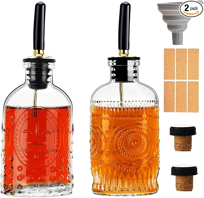 gegewawa Glass Coffee Syrup Dispenser Bottles Set 2 Pack 7 OZ, Simple Syrup Bottles with Metal Pour Spout, Syrup Dispenser for Coffee Bar Accessories for Maple Honey Syrup Oil and Sauces