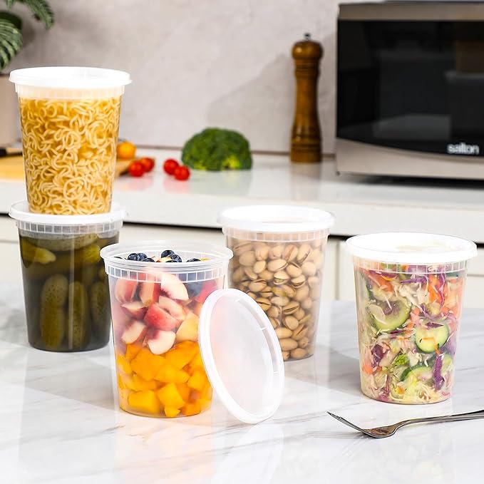 AOZITA 68 Sets 32 oz Plastic Deli Containers With Lids, Airtight Food Storage Containers, Freezer/Dishwasher/Microwave Safe, Takeout Meal Prep Storage