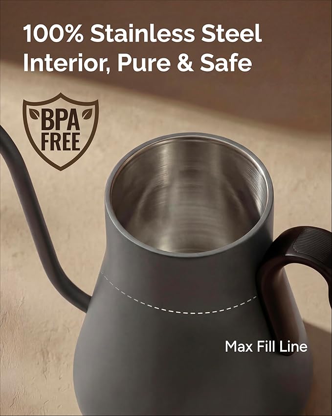 INTASTING Electric Kettle, Gooseneck Electric Kettle, ±1℉ Temperature Control, BPA-Free Stainless Steel Inner, Quick Heating, for Pour Over Coffee, Brew Tea, Boil Hot Water, 1500W/0.9L Dark Grey
