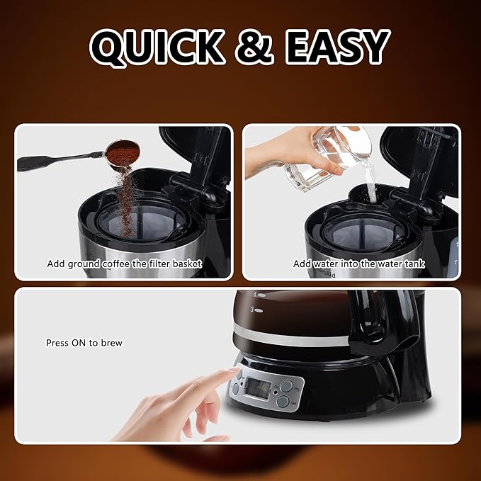 5-Cup Programmable Drip Coffee Maker with Digital Timer, Glass Carafe,24-Hour Auto Brew,2-Hour Auto Shut-Off, Pause & Pour, Removable Filter Basket,Compact Coffee Machine for Home & Office
