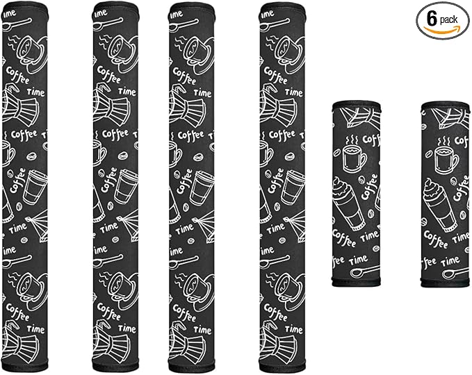 6 Pieces Refrigerator Door Handle Covers Protective Kitchen Appliance Decor Handles Anti-Skid Anti-Dust Protector Keep Off Dust Fingerprint, Coffee Bean Spoon Mocha Pot Print Coffee Time
