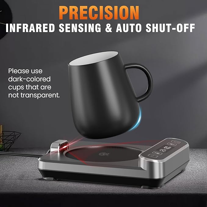 Smart Mug Warmer with Infrared Sensor, Coffee Mug Warmer for Desk, 6 Temp Settings & 12H Timer Coffee Cup Warmer with Auto On/Off, Electric Beverage Warmer for Office & Home, Coffee Lover Gift