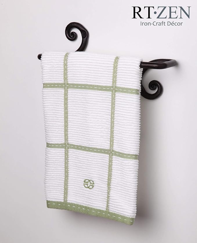 RTZEN Matte Black Hand Towel Holder for Bathroom - Handcrafted Farmhouse Wrought Iron Metal Kitchen Bar - Small Hand Towel Bar Hanger for Home or Office - Wall Mounted Rack Fits 10" Towels