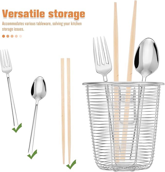 Cabilock Dishwasher Chopstick Basket with Hooks, Stainless Steel Kitchen Utensil Holder, Cutlery Organizer for Chopsticks Spoons Forks Straws, Small Hanging Silverware Drying Rack