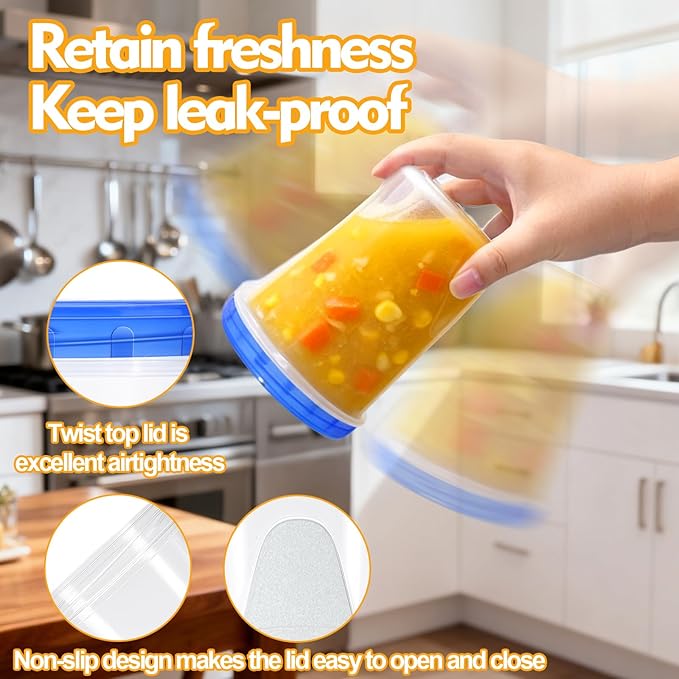 Palksky Freezer Storage Containers with Lids (12 Pack) - 30 oz Round Plastic Food Containers for Meal Prep, Soup, Deli & Leftovers