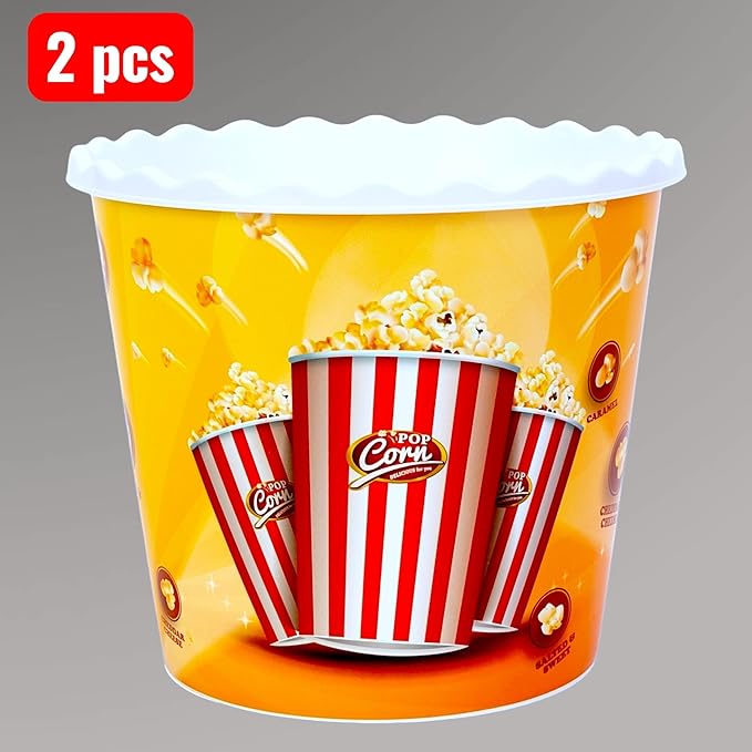 Modern Style Reusable Plastic Popcorn Box/Popcorn Containers/Popcorn Bowls Set for Movie Theater Night - (BPA Free - 8 Pack - 75 oz) (Popcorn Mix Z)