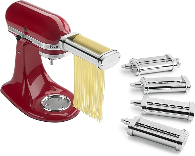 KitchenAid KSMPDX Pasta Deluxe Set Stand Mixer Attachment, 5 Piece, Stainless Steel & Variable Speed Corded Hand Blender KHBV53, Empire Red