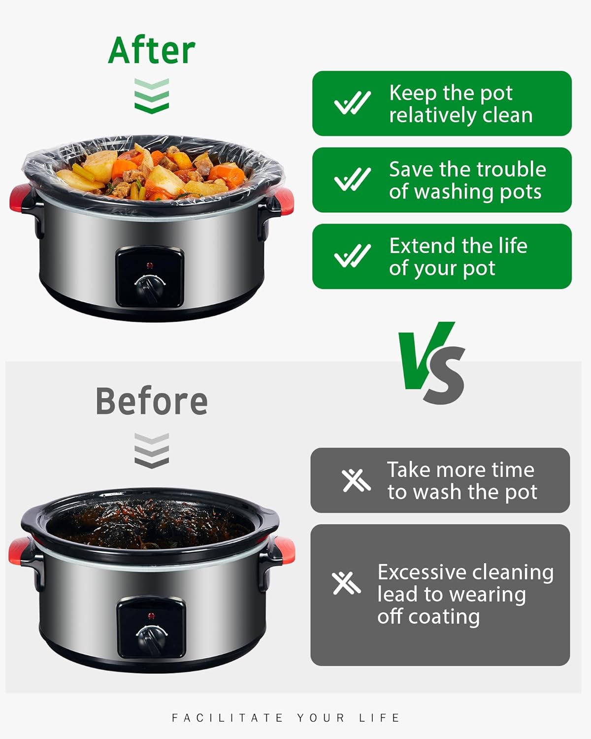 Syntus Slow Cooker Liners, 20 Count Cooking Bags Large Size Disposable Pot Liners Plastic Bags, Fit 3QT to 8QT for Slow Cooker Cooking Trays, 13"x 21", 20 Liners