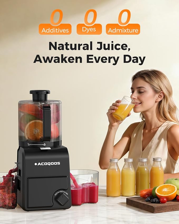 ACOQOOS Juicer Machines, 6.5" Extra Large Feed Chute Cold Press Juicer 3-IN-1 with Sorbet & Nut Milk, BPA Free, Easy to Clean, 100 OZ Hopper, Ultra Black