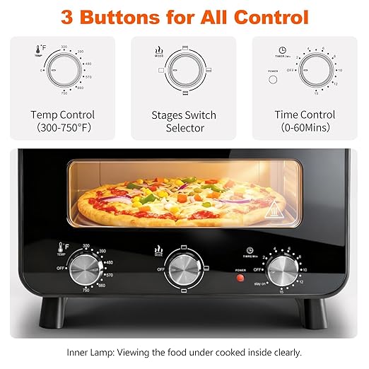 OLIXIS Pizza Oven Indoor, 1600W Electric Pizza Oven Fast Heating, 4 Modes Pizza Maker for 12 Inches, with Pizza Stone & Spatula, Upper-Bottom Independent Heating Temperature Control