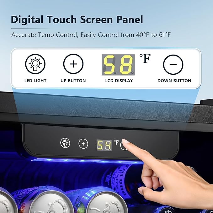 Antarctic Star 12 Bottle/48 Can Wine Cooler/Cabinet, Mini Drink Fridge, Clear Front Glass Door Counter Top Red Cellar Beer Soda Bar Quiet Compressor LED Display 1.3 cu.ft. Black
