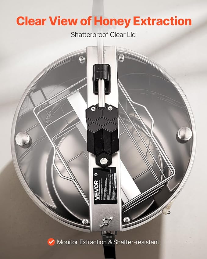 VEVOR Honey Extractor, 2 Frame Manual Honey Extractor with Transparent Lid, Stainless Steel Honeycomb Drum Spinner with Height Adjustable Stand,Honeycomb Extraction Centrifuge Equipment for Beekeeping