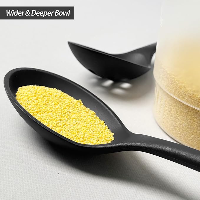 Silicone Spoons for Cooking - Extra Large Kitchen Spoons for Mixing, Serving, & Stirring - 600°F Heat-Resistant Non Stick Utensils Ladle - Dishwasher Safe, Solid,Black