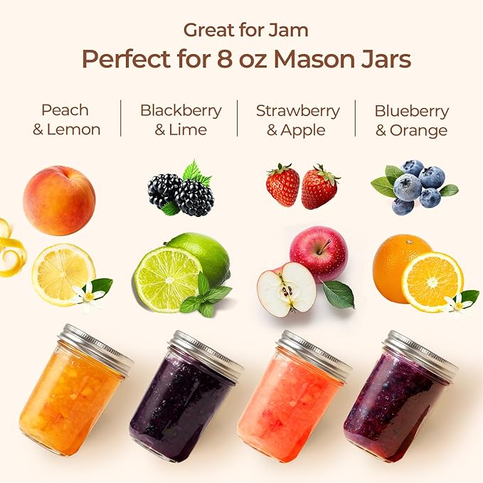 ComSaf Small Mason Jars 8 oz 24Pcs Bulk Set, Half Pint Regular Mouth Mason Jar with Lids and Seal Bands, Glass Canning Jars for Jam, Jelly, Spice, Meal Prep, Shower Wedding Favors, DIY Candles Decor