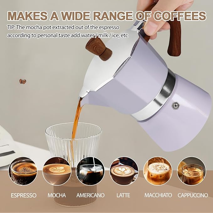 Aluminum 9 Cup 450ml Moka Pot Express Coffee Maker Stovetop Espresso Colorful Coffeemaker Italian Classic Style Brewing Greca Cafe Mocha Machine for Cafeteras Lover Camping Travel and Home Use 15oz
