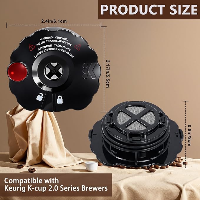 Podoy 119367 Reusable Coffee Filter Cover Lid Compatible with Keurig My K-Cup 2.0 Series K200 K250 K300 K350 K400 K450 K460 K475 K500 K550 K560 K575 Brewers (3 Pack)