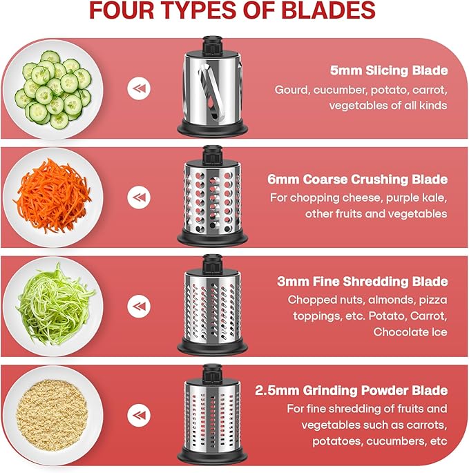 Stainless Steel Slicer Shredder Attachment for KitchenAid Stand Mixer, For Kitchenaid Cheese Grater Attachment, Salad Maker, Grinding Powder, Cheese Kitchenaid Attachment with 4 Blades