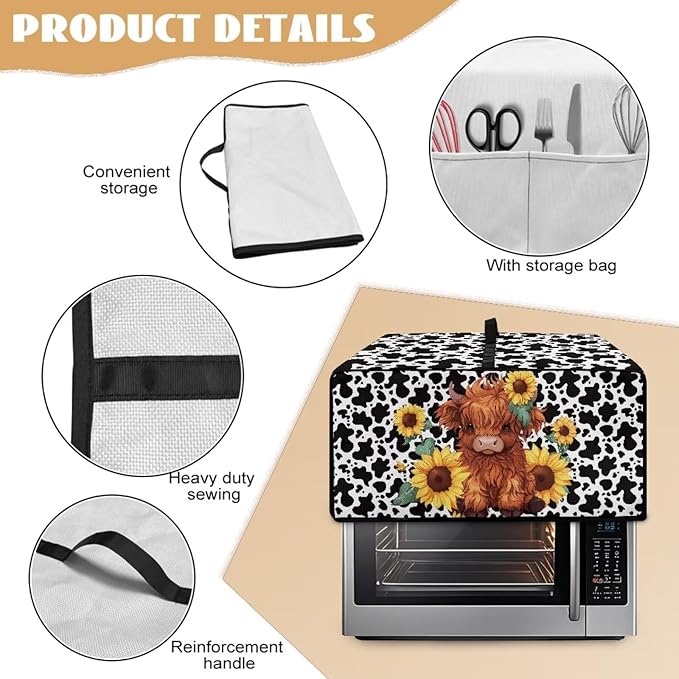 Countertop Convection Oven Cover Dust Protection Air Fryer Toaster Oven Covers for Home Kitchen Decorations 14.5 x 18.5 x 9 Inches, S, Sunflower Highland Cow Print