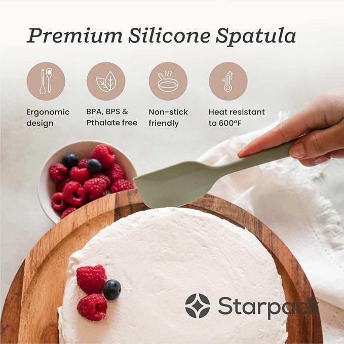 Starpack 'Scrape & Stir' Silicone Spatula (8 Inch) - Heat Resistant Spatula Set 600°F - Food Grade Kitchen Spatulas - Nonstick Baking and Cooking Spatula - LFGB Grade Rubber Spatula Set