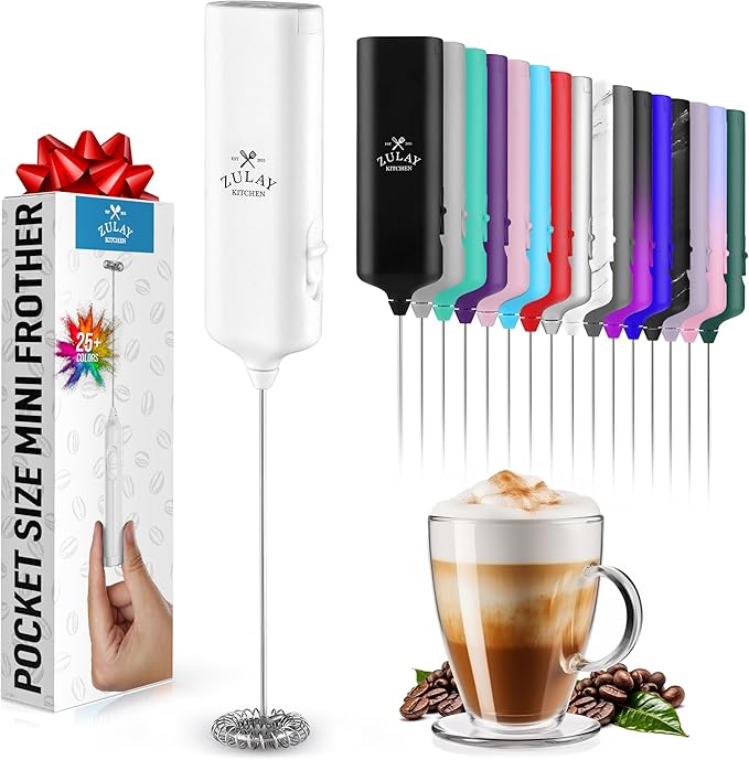 Mini & Mighty Milk Frother Wand – Powerful Handheld Coffee Frother, Battery Operated Drink Mixer – Compact Pocket Size – Detachable Whisk for Latte, Cappuccino, Matcha, Hot Chocolate – White