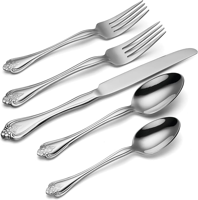 Oneida Boutonniere 45 Piece Everday Flatware, Service for 8, 18/0 Stainless Steel. Silverware Set, Dishwasher Safe, Multi (Pack of 3)