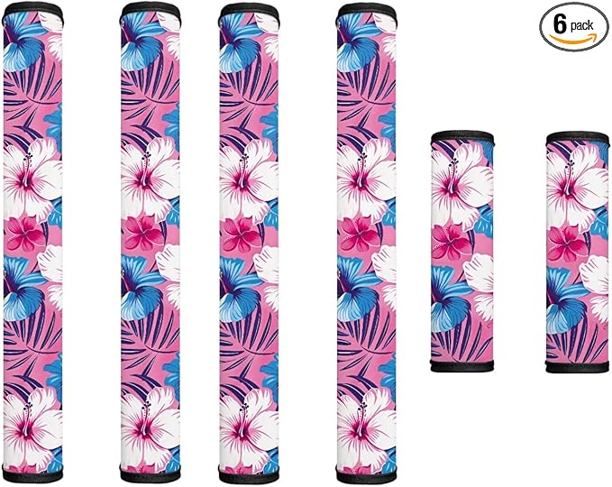 Fridge Door Handle Covers Set of 6 Kitchen Appliance Decor Handles Glove Anti-Slip Protectors Independence Day Refrigerator Decor for Summer, Hawaii Flower Tropical Hibiscus Floral Pink