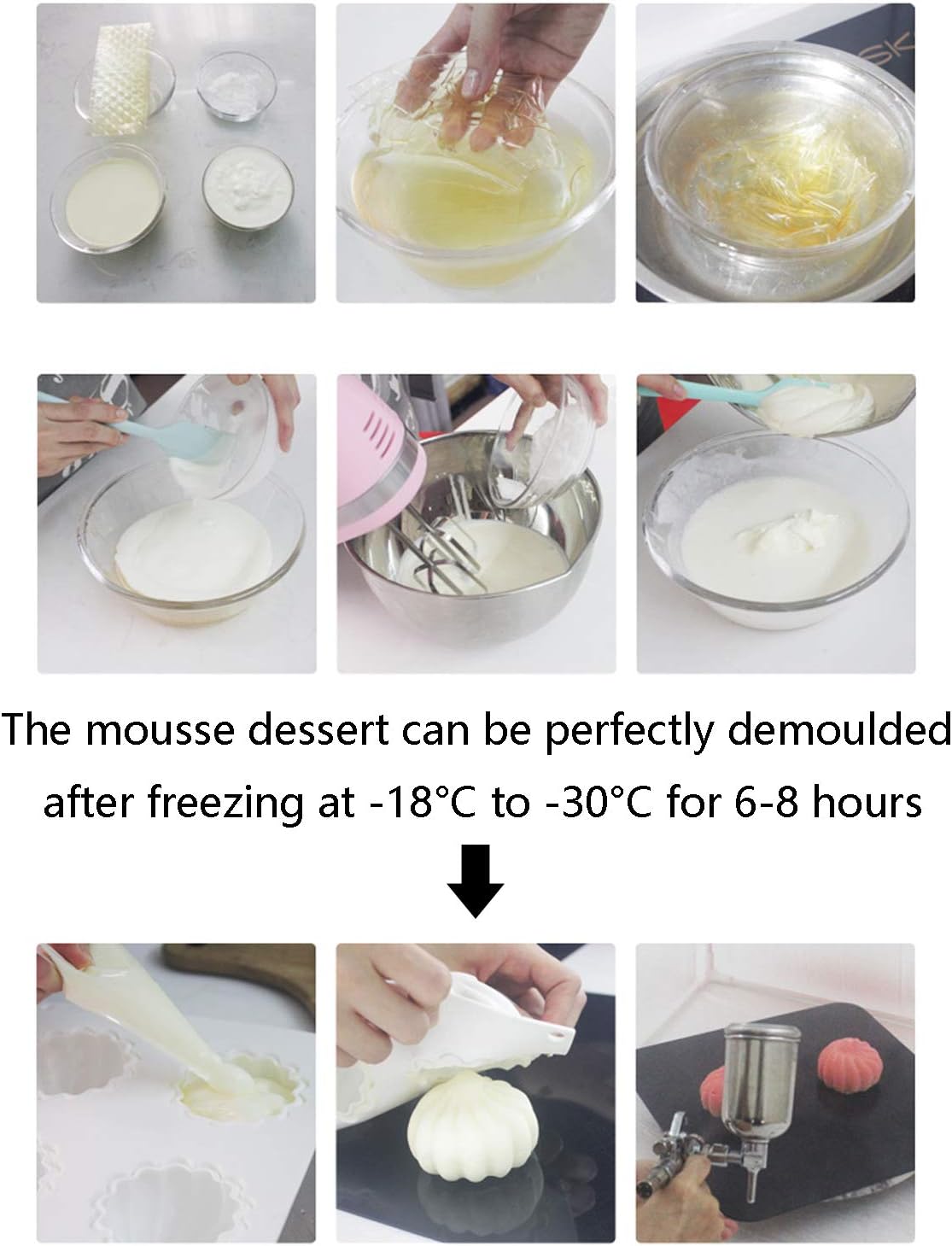 OCPO KITCHEN Eclair Silicone Mold for Baking Mousse Cake, French Dessert, Pastry, Chocolate, Ice Cream, Cake Decoration Mold, 3D Long Strip Flower Shape (6-Cavity)