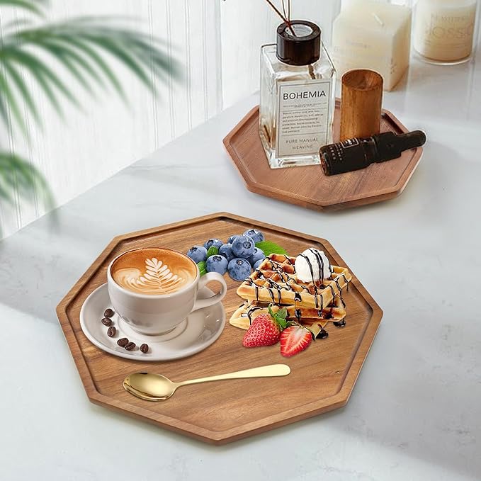 Set of 3 Acacia Wood Serving Trays Cheese Platters Party Hosting Essentials Gifts Charcuterie Board for Vegetable Fruit Food Round Tray Wooden Appetizer Platter Christmas Plates Dish Serving Boards