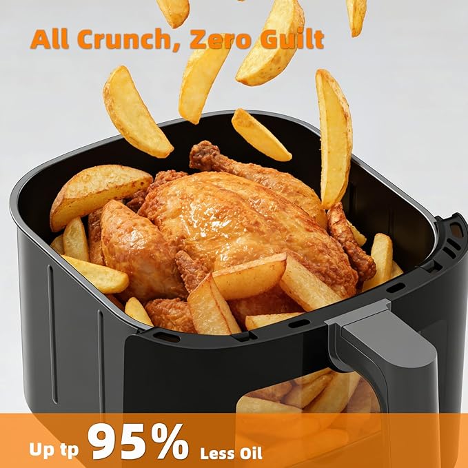 CARORI 6QT Air Fryer with Viewing Window, 12 Cooking Presets, 1700W Fast & Even Cooking, Max 400℉ Crisping, Bake, Roast, Reheat & Dehydrate, Large Nonstick Basket, Dishwasher Safe, Gray