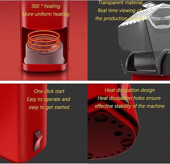 Nostalgia Hot Air Popcorn Popper Maker, 1200W Electric Pop Corner Machine, 16 Cups, 3 Minutes Done, Fully Automatic Healthy No Oil and No Sugar Corn Popcorn Machine (Red)