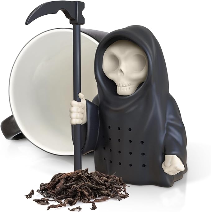 Genuine Fred Grim Steeper Reusable Silicone Tea Infuser, Black Grim Reaper Design, Fun and Clever Kitchen Gadget for Tea Lovers and Enthusiasts
