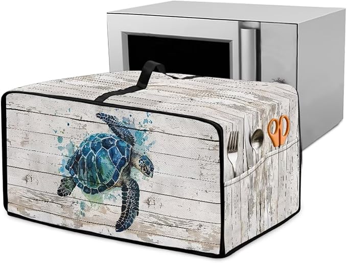Air Fryer Toaster Oven Cover with Side Pockets, Protective Electrical Appliance Cover Kitchen Countertop Accessories and Decor, M, Watercolor Sea Turtle Wood Grain