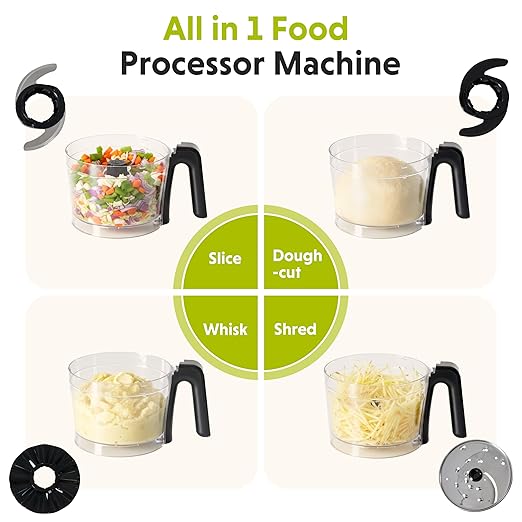 Simple Deluxe Food Processor Blender Combo, 300W Electric Food Processor for Slicing, Dough, Vegetables, 6 Cup Chopper for Meat and Puree, 2 Speeds Adjustable, Safety Lock with 1.5L Glass Jar, Black