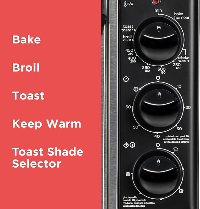 BLACK+DECKER TO3250XSBD 8-Slice Extra Wide Convection Countertop Toaster Oven, Includes Bake Pan, Broil Rack & Toasting Rack, Stainless Steel/Black
