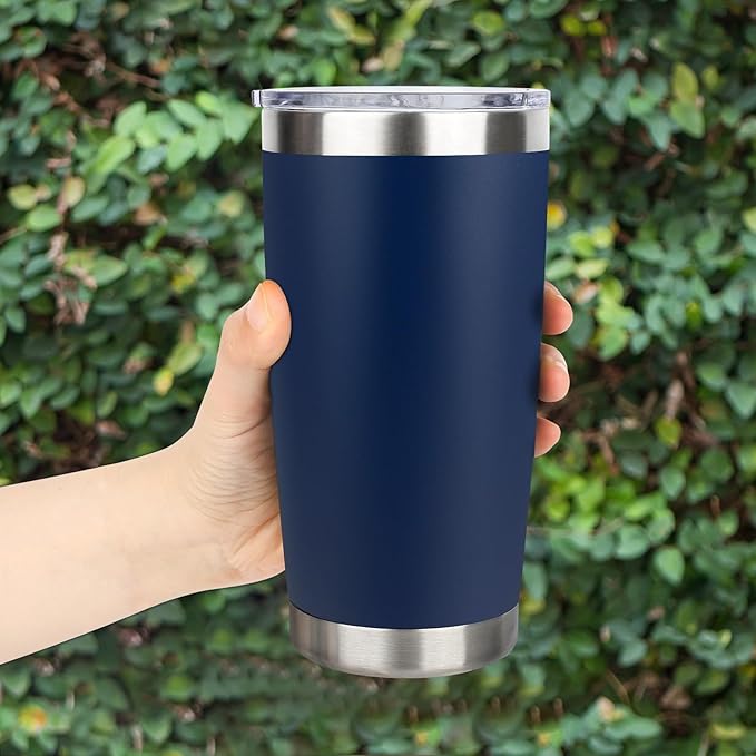 20oz Stainless Steel Tumbler Bulk with Lid, Travel Mug - Double Wall Vacuum Powder Coated Cup - Navy Blue, 12 Pack