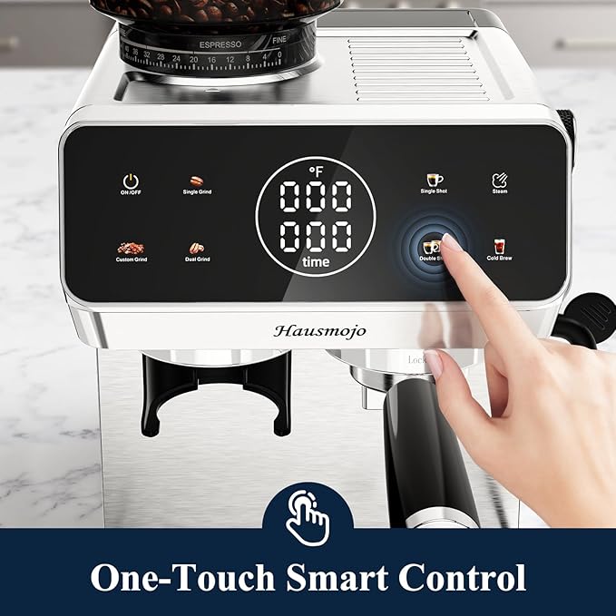 CM1620 Espresso Machine with Built-in Burr Grinder, 20 Bar Bean-to-Cup Espresso Maker with 44 Grind Settings & Steam Wand, Touchscreen Coffee Machine for Latte, Cappuccino & Iced Coffee